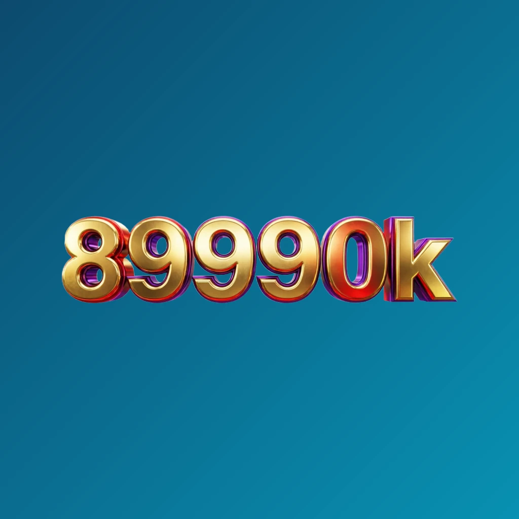 Bright premium 89990k logo with thick uppercase typography in vivid gold, red, and purple colors, featuring a polished metallic finish and strong visual impact on a transparent background, designed as a wide horizontal rectangular wordmark for website header